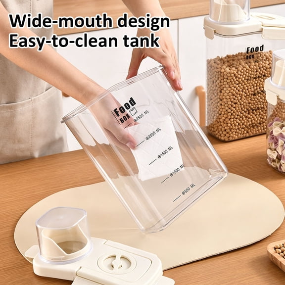 Airtight Dry Food Storage Container with Pour Spout, Measuring Cup & Tracking Dial, Moisture Proof Rice Flour Oatmeal Grain Bucket for Pantry Storage