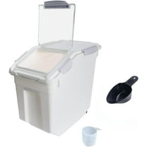 Airtight Flour Storage Container 25 lb Rice Storage Container with Wheels Seal Locking Lid, Food Containers with Measuring Cup& Scoop for Flour, Rice, Grain(Gray)