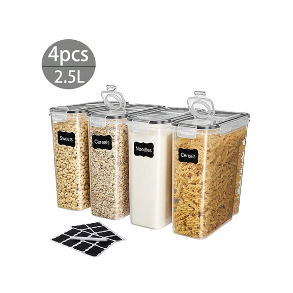 Airtight Food Storage Canisters 4 Pack, 2.5L Clear Pantry Organization Containers with Lids, Flour and Sugar Canister Set for Kitchen, BPA-Free
