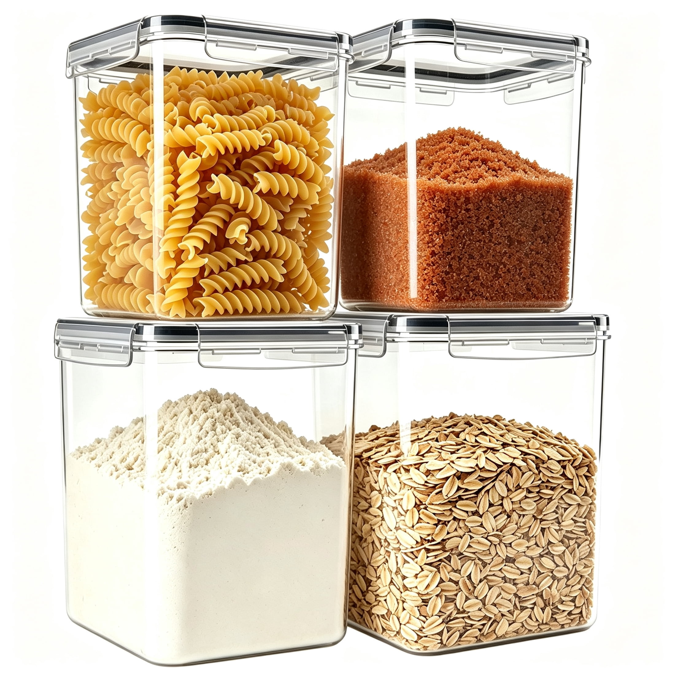 GARITIN 4 Pack Airtight Food Storage Containers with Lids, 2.5L & 5.2L Large Clear Canisters for Flour, Sugar, Pasta, Pantry Organization