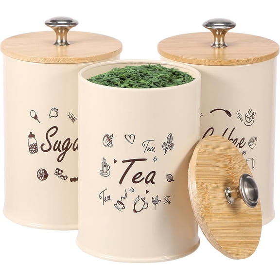 Airtight Food Storage Canisters with Bamboo Lid – Premium Iron Tea Coffee Sugar Canister Set, Versatile Dry Food Storage Containers for Kitchen Organization (Multi-Pack)