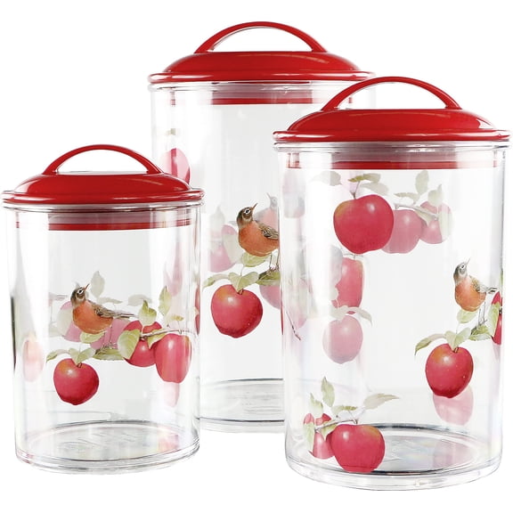 Airtight Food Storage Canisters Set Of 3, Standard Harvest Apples Design