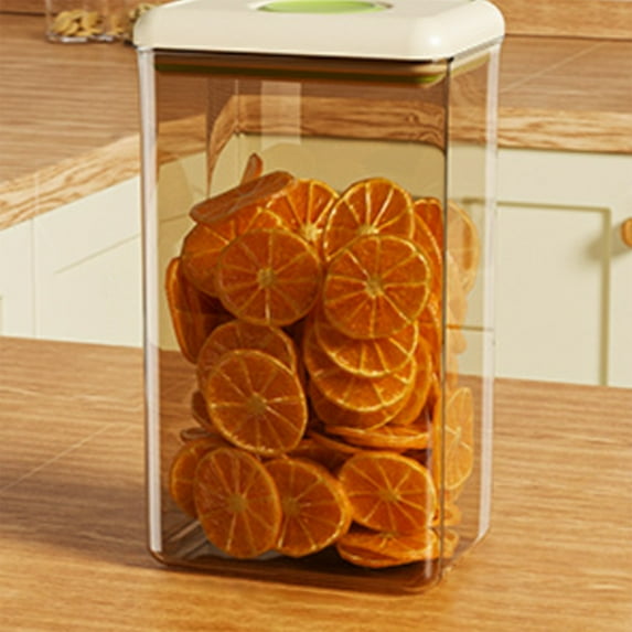 Airtight Food Storage Container | 2.6L Push-Button Dispenser | Stackable Plastic Cereal Canister | Transparent Kitchen Organizer for Grain, Dry Goods | Green | BPA-Free | 9.84×5.51×3.93" | 400g