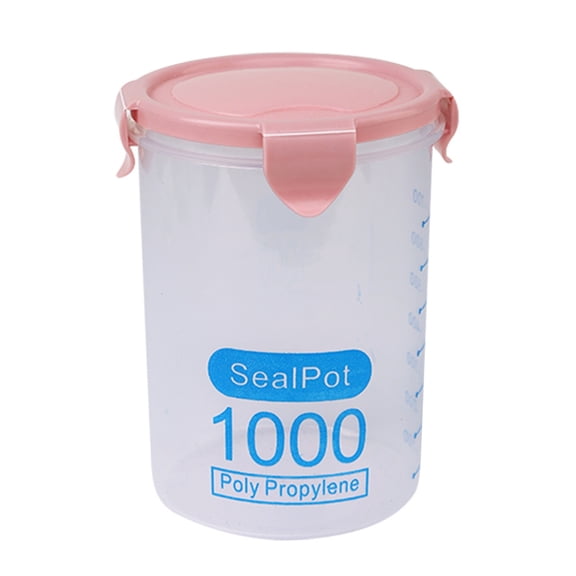 Airtight Food Storage Container, Plastic Leak proof Canisters with Lids Kitchen Pantry Organization Cereal Dispenser Flour Sugar Dry Food Spaghetti Pasta Beans Nut Baking 1000ml, Pink
