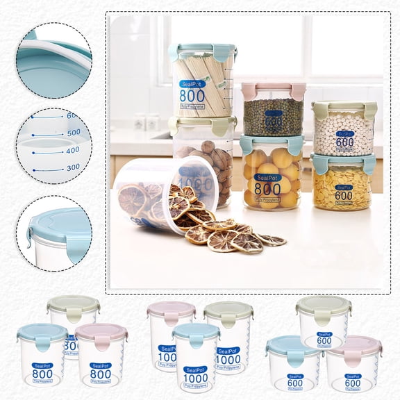 Airtight Food Storage Container, Plastic Leak proof Canisters with Lids Kitchen Pantry Organization Cereal Dispenser Flour Sugar Dry Food Spaghetti Pasta Beans Nut Baking Supplies 800ml