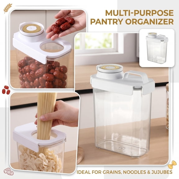 Airtight Food Storage Container Pop Containers With Lids and Carry handle, Bpa Free for Spaghetti Cereal Flour Rice Kitchen Organizer (rectangle 1555ml / 52.59oz)