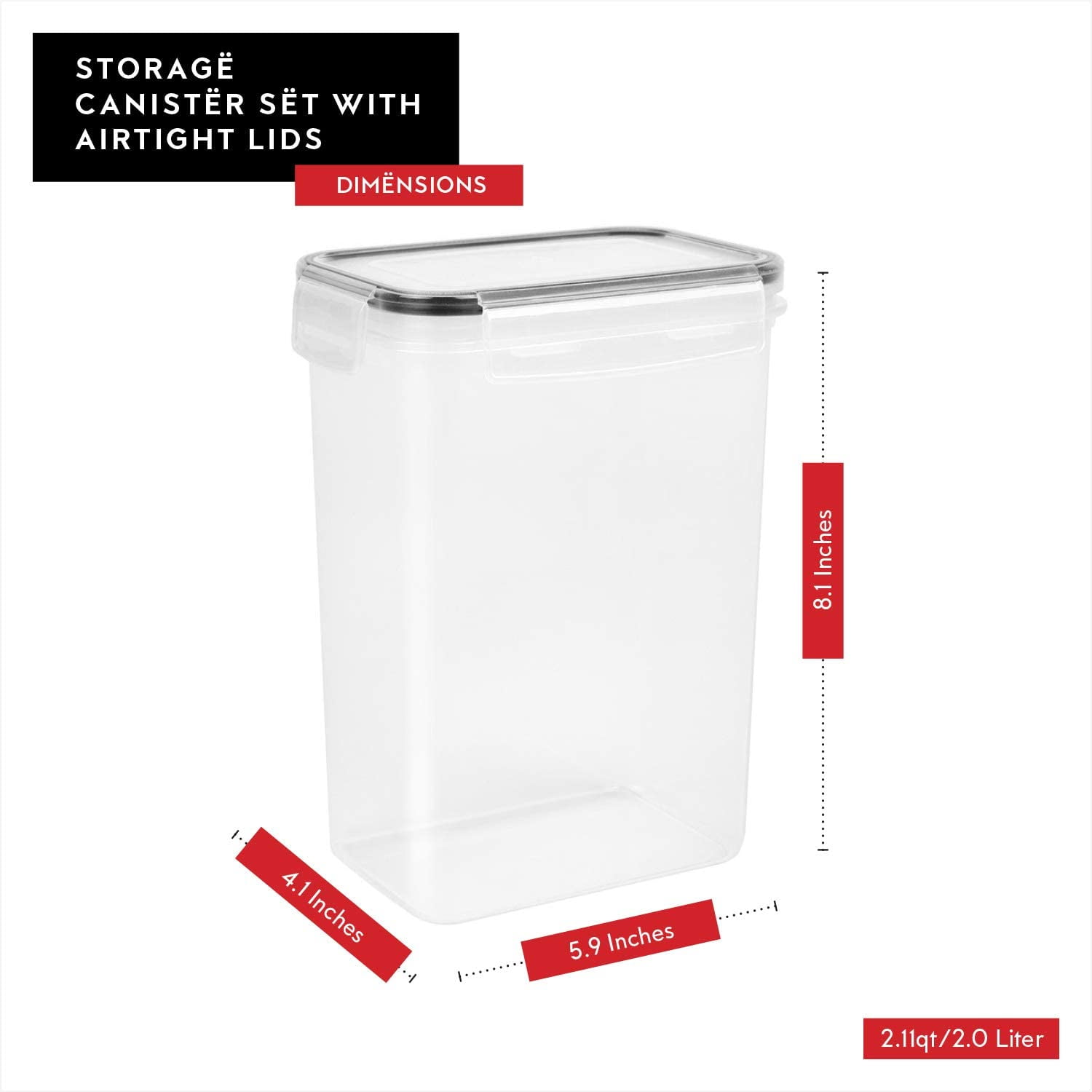 Airtight Food Storage Container Set - 6 Pieces 2.0L - Plastic Kitchen ...