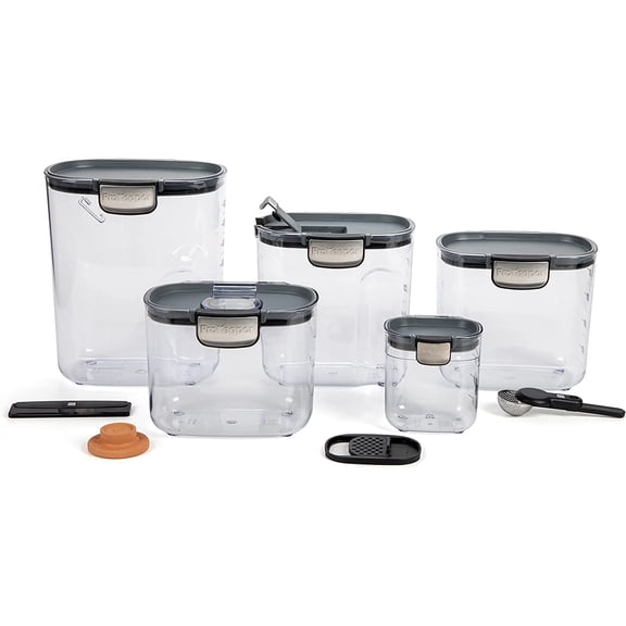 Airtight Food Storage Container Set  Clear Plastic Flour and Sugar Canister Set with Magnetic Accessories for Kitchen Organization (Grey, 9-Piece)