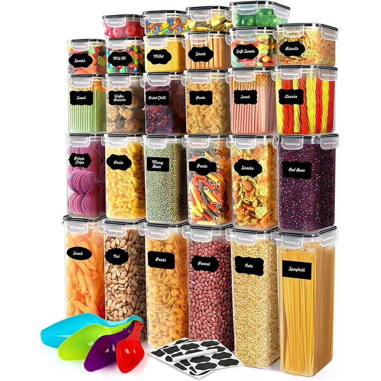 32pcs Airtight Food Storage Containers Set, BPA Free Plastic Kitchen and  Pantry Organization Canisters with Lids for Cereal, Dry Food, Flour and  Sugar, Includes 32 Labels