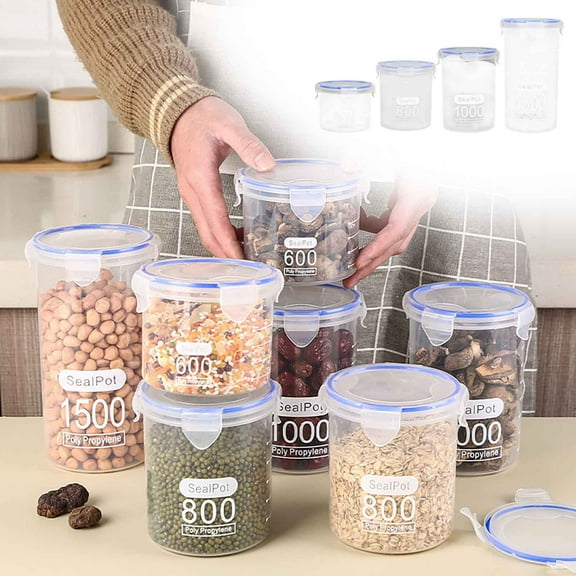 Airtight Food Storage Container Set with Lids, 5-piece Plastic Kitchen Canisters for Flour, Sugar, Rice & Dry Goods, Clear Stackable Pantry Organization for Cabinet and Countertop Use