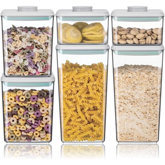 Airtight Food Storage Container Set with Lids 6-Piece Pop Containers for Kitchen Pantry Organization BPA-Free Stackable for Cereal Flour and Sugar (0.5, 1.2, 1.8 Quart)