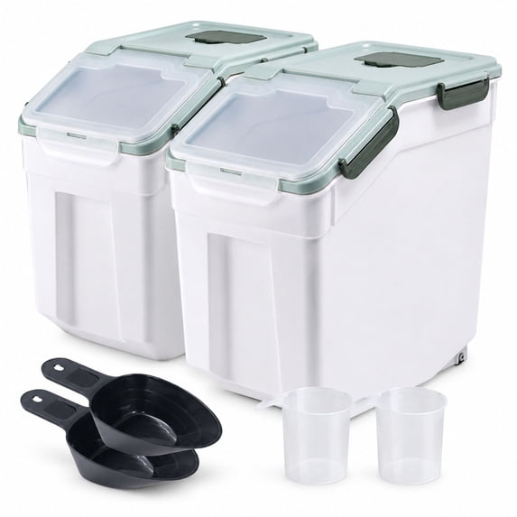Airtight Food Storage Container Set with Wheels, 2 Pack, 50 lb, Green ...