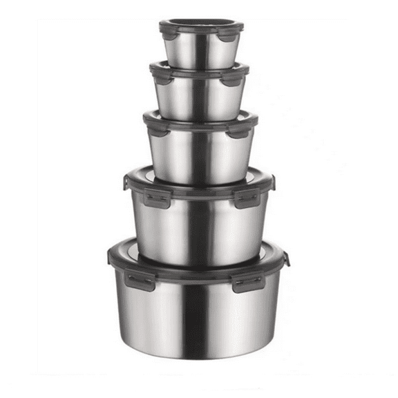 Airtight Food Storage Container TASTAN Round Stainless Steel Fresh-Keeping Container - Airtight Food Storage Box with Locking Lid, Stackable Kitchen Organizer for Meal Prep & Leftovers, Lunch Box, B