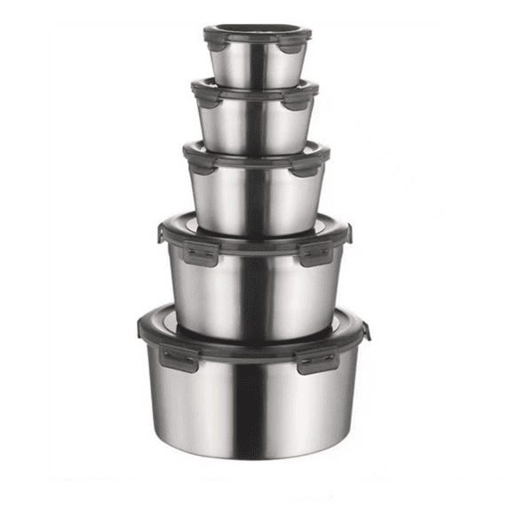 Airtight Food Storage Container TASTAN Round Stainless Steel Fresh-Keeping Container - Airtight Food Storage Box with Locking Lid, Stackable Kitchen Organizer for Meal Prep & Leftovers, Lunch Box, B