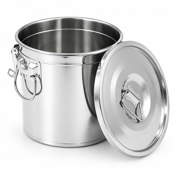 Airtight Food Storage Container with Locking Lid, 5.55gal/21L, Silver 304 Stainless Steel Jar for Rice, Flour, Sugar, and Grain