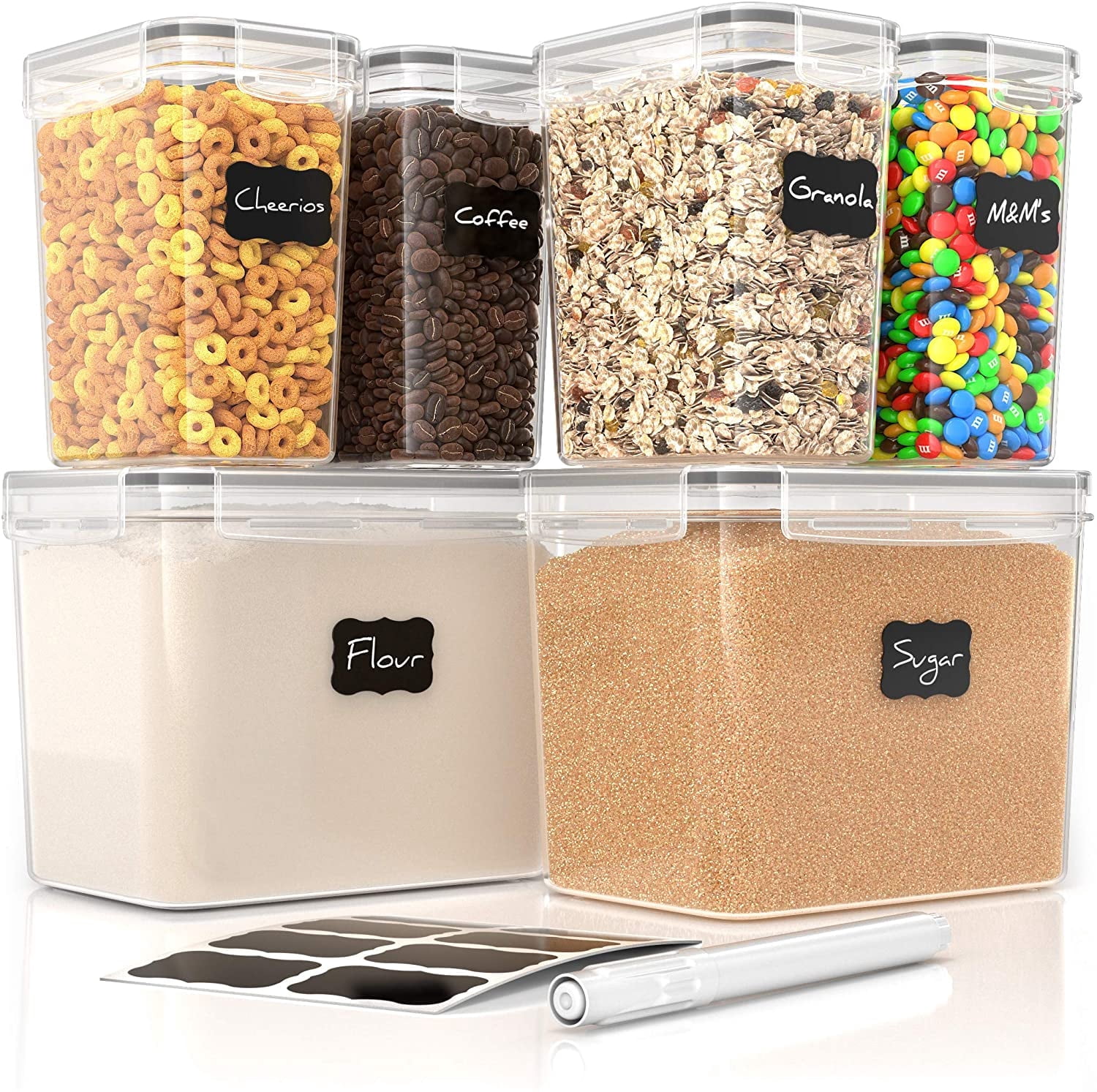 Airtight Food Storage Containers - 6 Piece BPA Free Flour Container and Sugar Container Set. These Containers are Perfect for Flour and Sugar Storage. Includes Free Labels and Marker