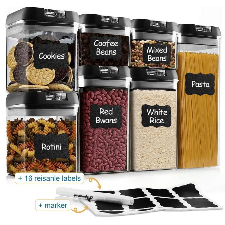 7 Pieces Airtight Food Storage Container Set Kitchen Organization Cereal Containers Storage with 8 Labels & Chalk Marker BPA Free Clear Plastic