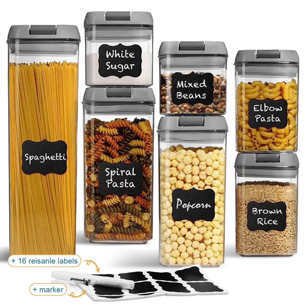 5 Pieces Airtight Food Storage Container Set - Pantry & Kitchen  Organization Containers - Labels & Chalk Marker - BPA Free Clear Plastic  Kitchen and Pantry Organization Containers 