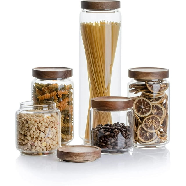 Airtight Food Storage Containers with Bamboo lids set of 5, Stackable