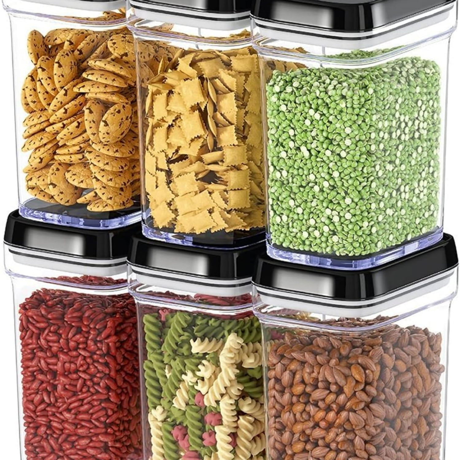 Airtight Food Storage Containers with Lids – 6 Piece Set Air Tight Kitchen Storage Containers for Pantry Organization and Storage - Clear Plastic BPA-Free - Keeps Food Fresh & Dry