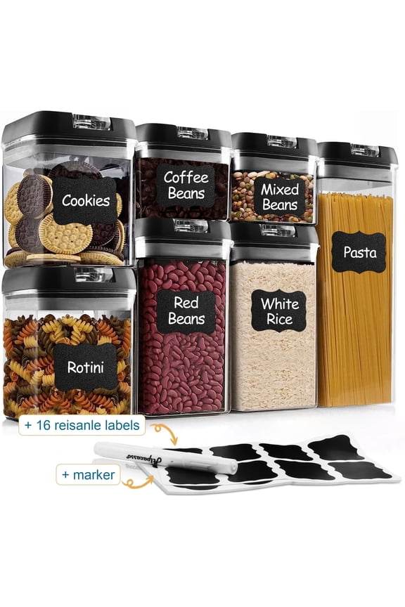 Airtight Food Storage Containers With Lids, 7 PCS BPA Free Kitchen Plastic Storage Containers for Dry Food,Flour and Sugar, for Pantry Organization and Storage
