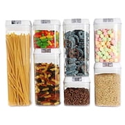 Airtight Food Storage Containers with Lids | 7 Plastic Kitchen Canisters for Pantry Organization and Storage | BPA Free Air Tight Container Dispenser With Labels, Markers and Measuring Spoons