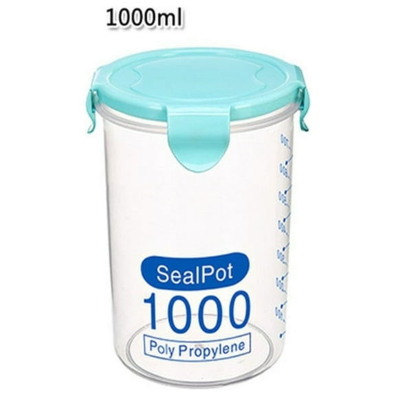 Airtight Food Storage Containers With Lids,Plastic Kitchen and Pantry Organization Canisters,Round Kitchen Storage Jars Containers for Cereal, Dry Food, Coffee,Rice,Snack,(Light Blue,1000 ML)