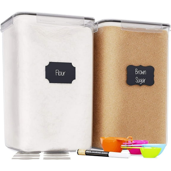 Airtight Food Storage Containers, Pack of 2 – 2.9L Cereal and Pasta Storage Organizer with Spout, Handle, & Measuring Cup Lid – Kitchen & Pantry Organizer for Food & Baking Supplies