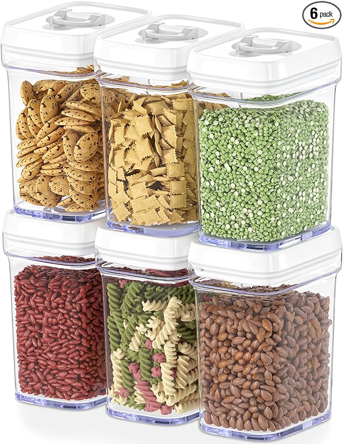 Airtight Food Storage Containers for Pantry With White Lids 6 Pack