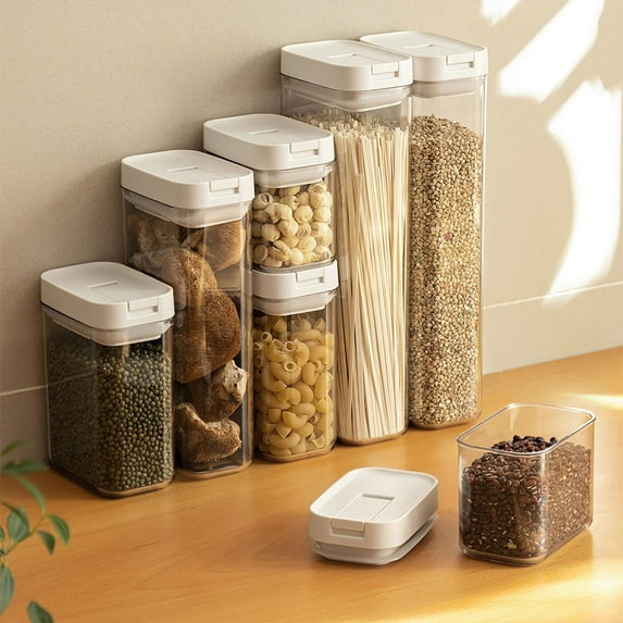 Airtight Food Storage Containers, Plastic Kitchen Pantry Organization Jars for Snacks and Grains, Leak-Proof with Locking Lid and Stackable Design