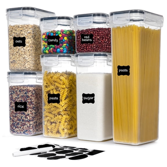 Airtight Food Storage Containers Set, Sindcom BPA-Free 7pcs Plastic Kitchen and Pantry Organization Canisters, Black