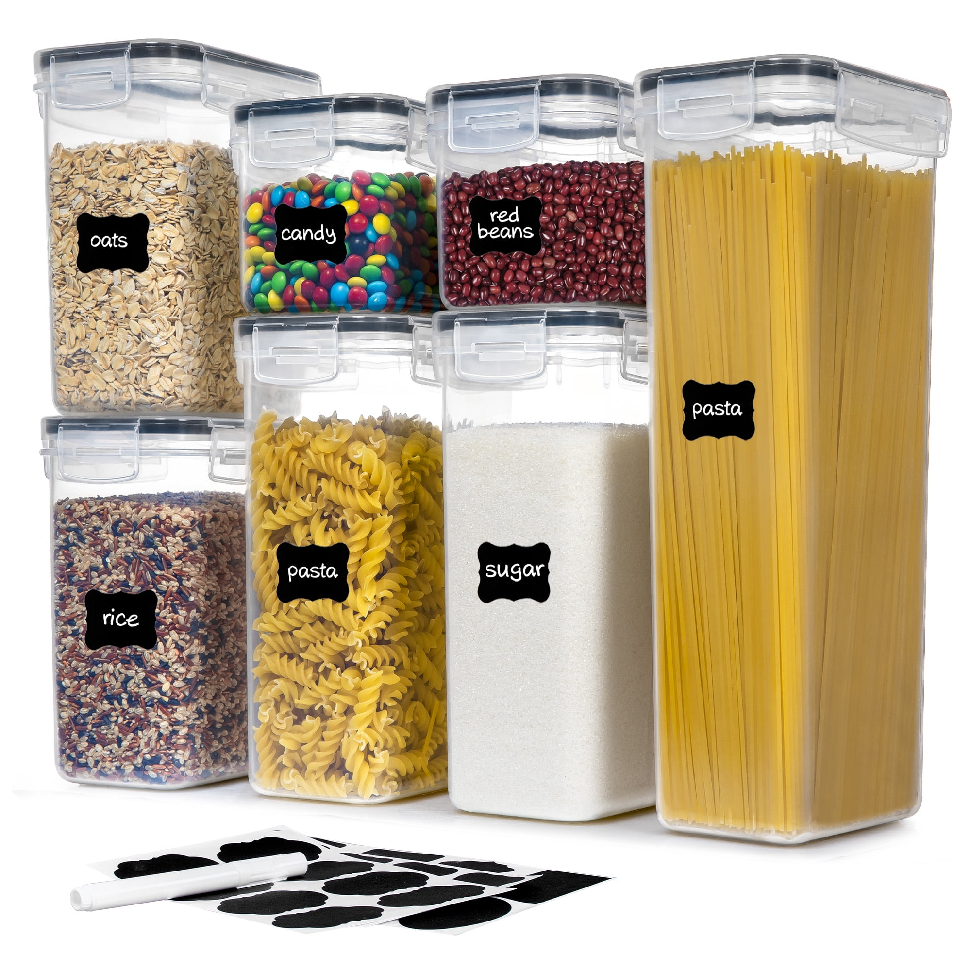 Airtight Food Storage Containers Set, PantryStar BPA-Free 7pcs Plastic Kitchen and Pantry Organization Canisters, Black - Walmart.com