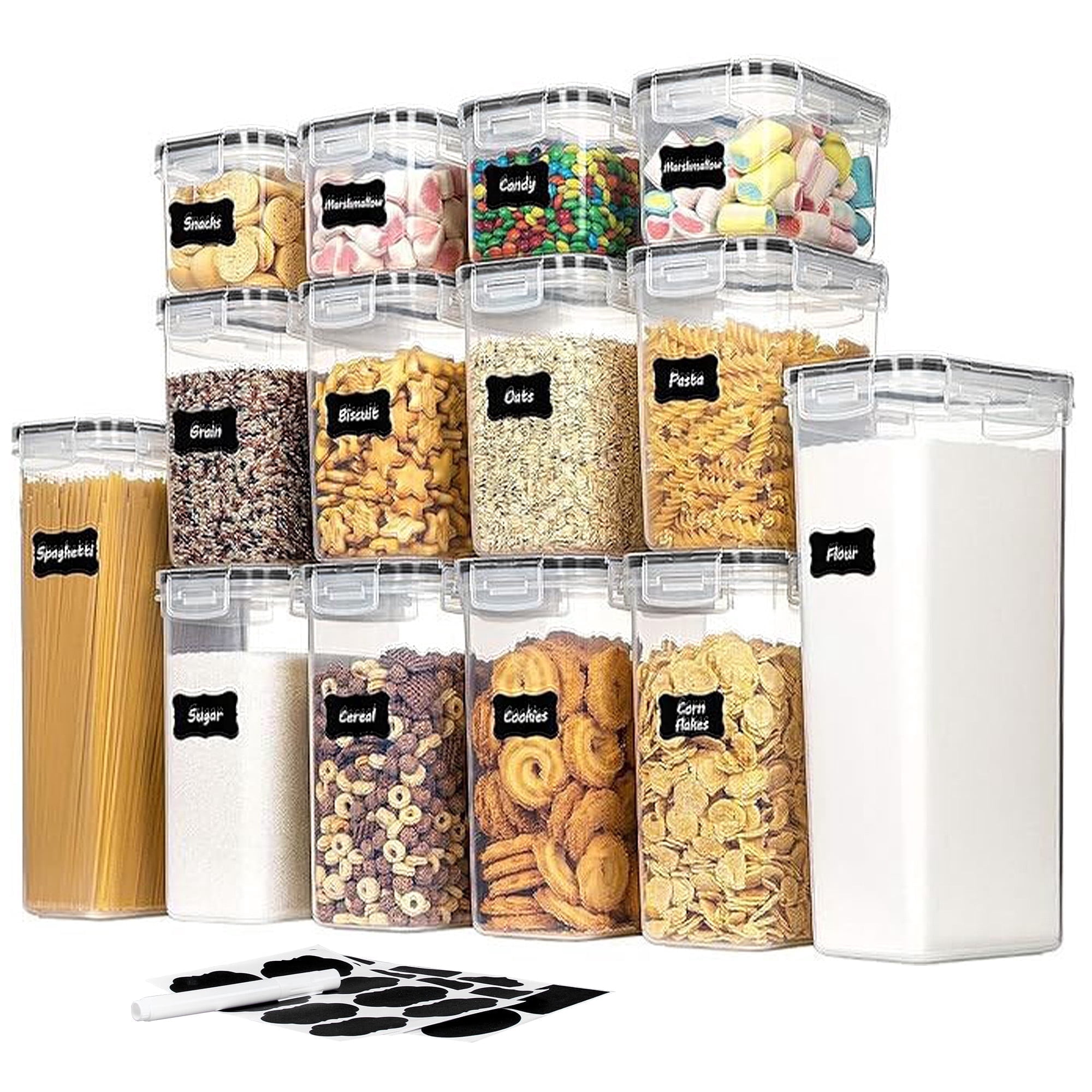 Sindcom Airtight Food Storage Containers Set, 14pcs Plastic Kitchen and Pantry Organization Canisters, Black