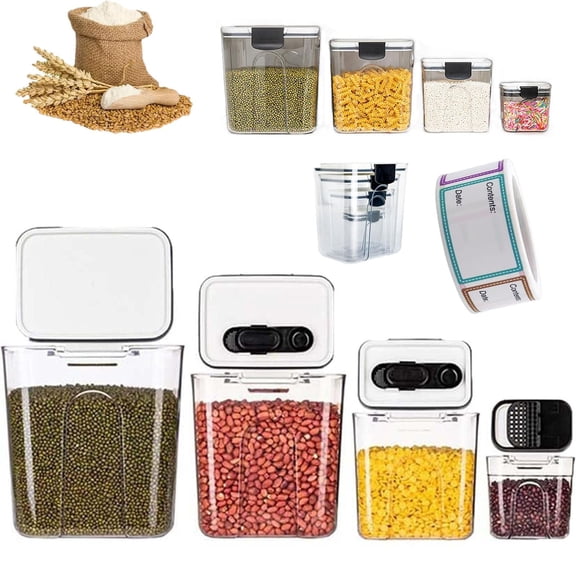 Airtight Food Storage Containers Set of 4 Kitchen Pantry Organization Plastic Canisters for Dry Goods Snacks