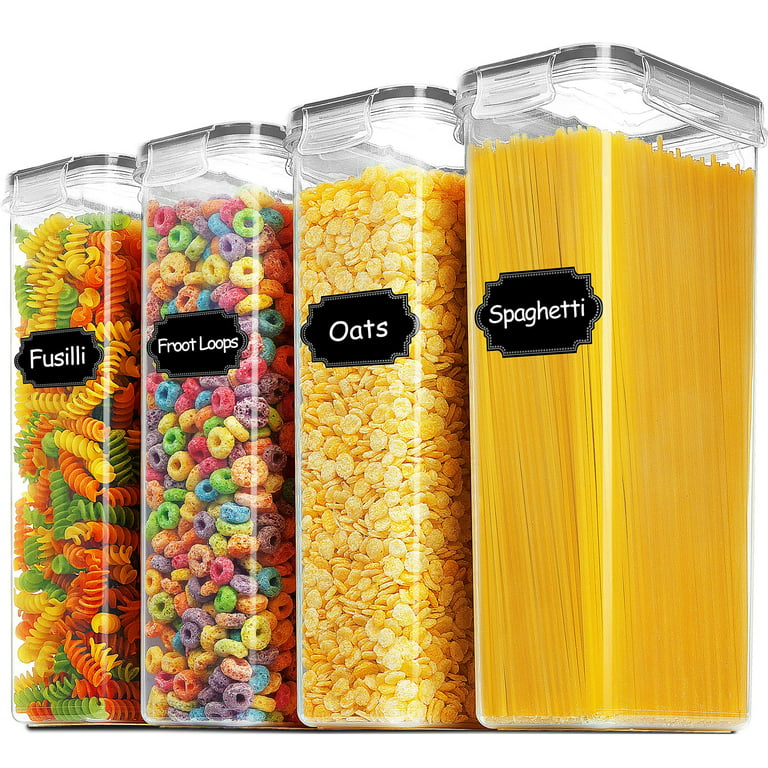 4pcs/set Cereal Storage Container, Plastic Airtight Food Storage Container  With Labels And Markers