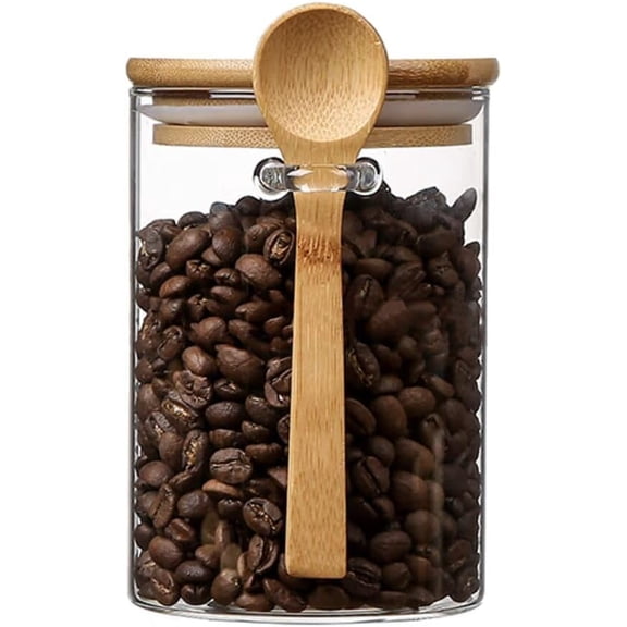 Airtight Food Storage Containers with Bamboo Lids and Spoon for Coffee Beans, Flour, Cookie, Sugar, Tea, Nuts and Spice Bath salt and more(1 Pack)