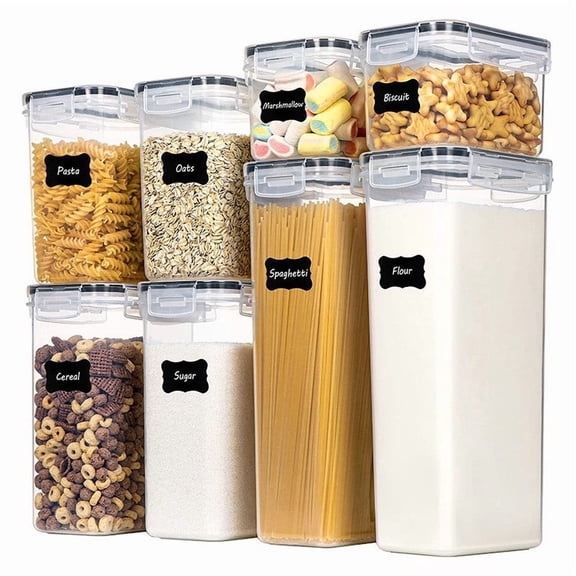 Airtight Food Storage Containers with Lids, Plastic Kitchen and Pantry Storage Jars for Cereals, Dry Food, Flour and Sugar, BPA Free
