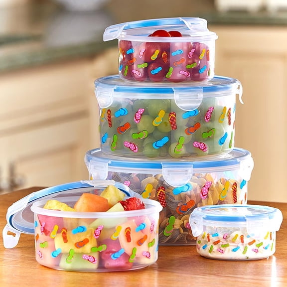 Airtight Food Storage Containers with Lids - Set of 5 – Round - Meal Prep – Kitchen Storage - Flip Flop