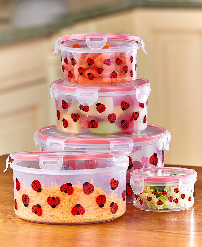 Airtight Food Storage Containers with Lids - Set of 5 – Round - Meal Prep –  Kitchen Storage - Lady Bug 