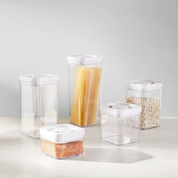 Food Storage Containers, BPA Free, with Twist/Turn Lids, for Kitchen Pantry Organization, 10-Piece Square Set, Clear Plastic