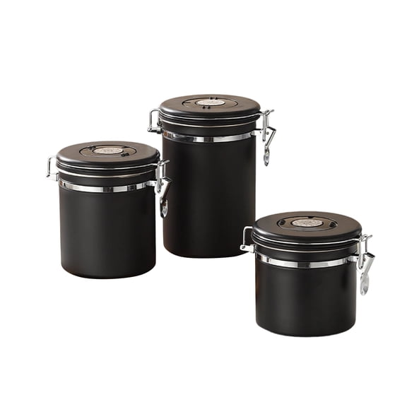 Airtight Food Storage ContainerswithLids, Ground Coffee Containers, 304 Stainless Steel, Black, Clip Lock Seal, Kitchen Countertop, Bulk Dry Holding, Assorted Sizes