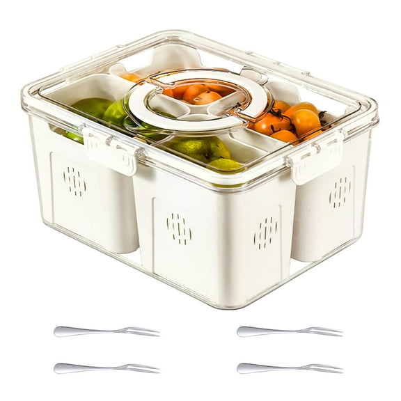 Airtight Fruit Storage Containers for Fridge with Lids & Handle,Portable Fresh Produce Saver, Food Box Container with 4 Removable Colanders for Berry, Vegetable, Refrigerator Organizer Bins