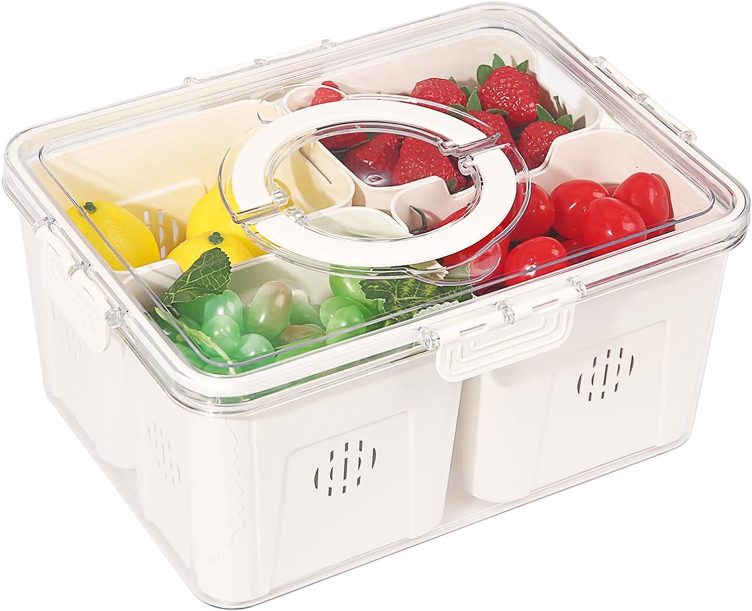 Airtight Fruit Storage Containers with Lids,Handle & 4 Removable