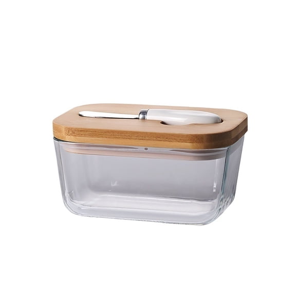 Airtight Glass Butter Dish with Lid and Stainless Steel Spreader Rectangular Dairy Storage Container for Cheese, Butter, and Cream Cheese Preservation