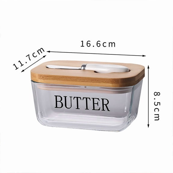 Airtight Glass Butter Dish with Lid & Stainless Steel Spreader