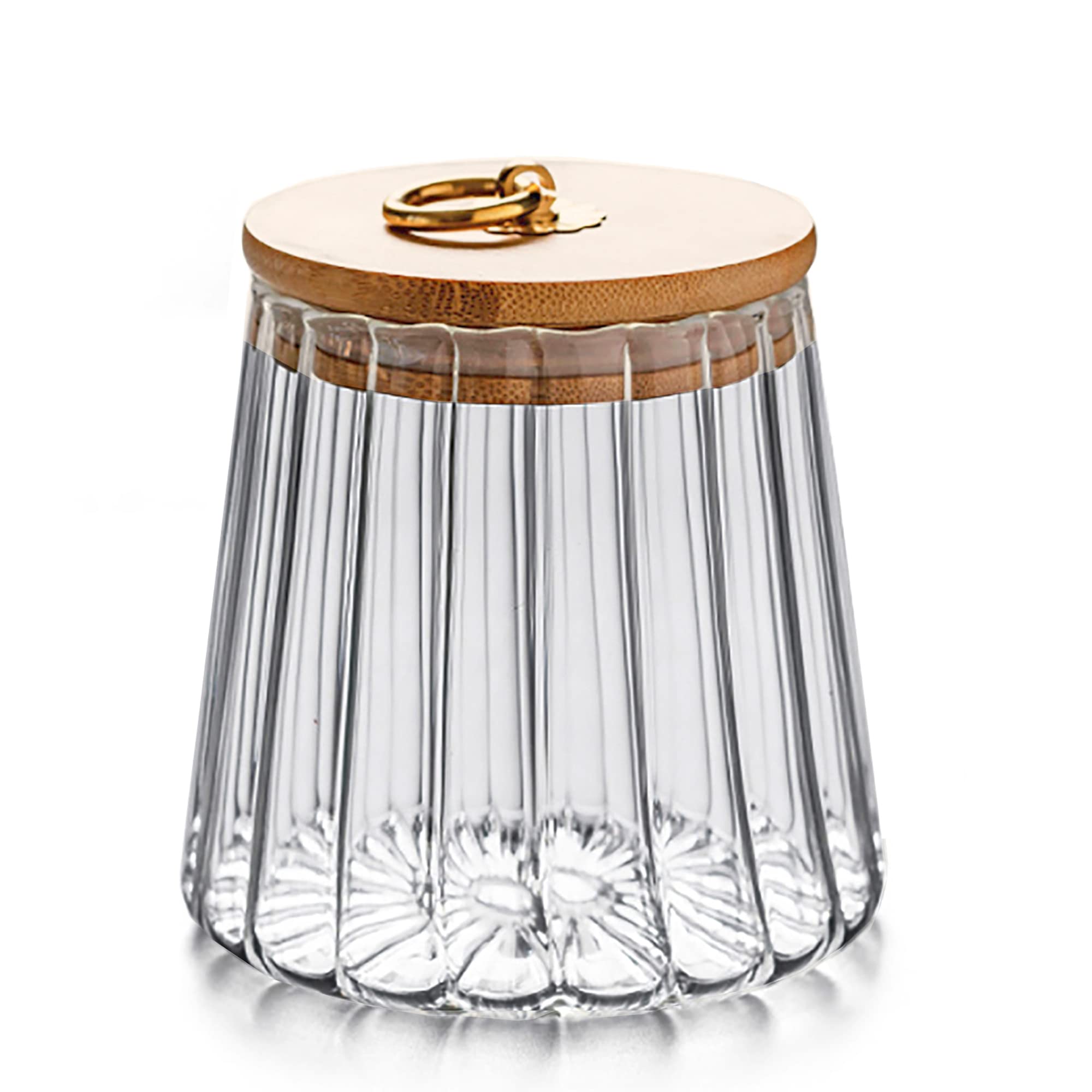 Glass Coffee Canister Airtight Container, Petal Design Storage Jar with Bamboo Lid and Metal Handle, 700ml Capacity, Clear