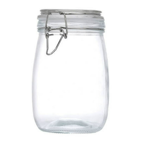 Airtight Glass Food Storage Jars with Lids - Round Canister Containers with Wire Clip Seal for Kitchen Canning, Cereal, Pasta, Sugar, Beans & Spices