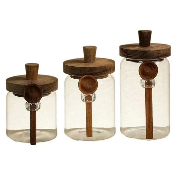 Airtight Glass Jar TASTAN Airtight Glass Storage Jar with Wooden Lid - Transparent Kitchen Container for Coffee, Tea & Dry Snacks, Moisture-Proof Food Organizer & Pantry Essential, Storage Container