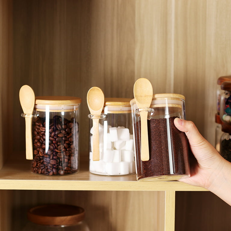 Kitchen Glass Spice Jar Set With Lid And Spoon, Sugar Salt