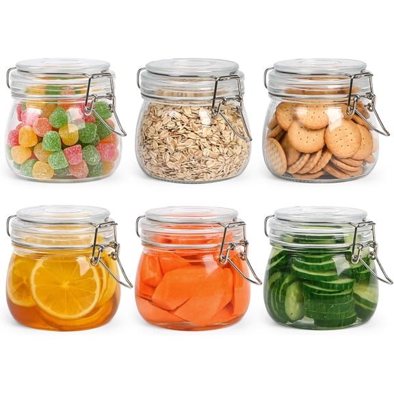 Airtight Glass Jars with Lids,17 oz Glass Storage Containers with Lids Set of 6,Small Mason Jars with Clamp Airtight Lid and Silicone Gasket,Used for Food Storage and Pickling
